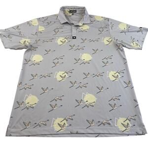 Bad Birdie Golf Polo Mens XL Gray Flamingo Tropical Bird Performance Stretch